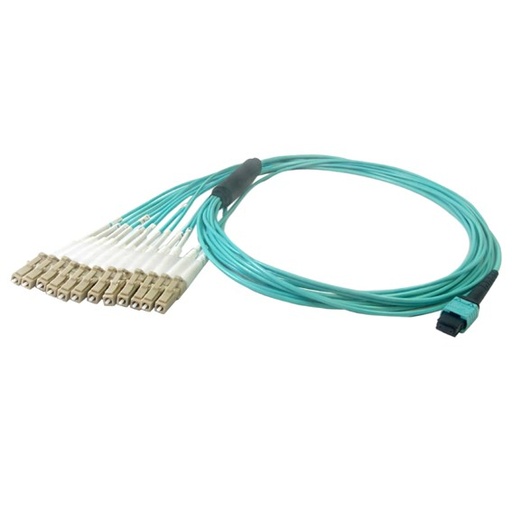 12-Fiber Multimode OM3 12-Position MPO to 12x LC/UPC not clipped, Plenum