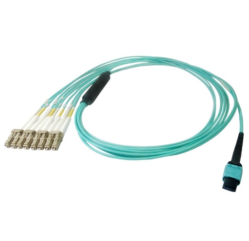 8-Fiber Multimode OM4 12-Position MPO to 8x LC/UPC clipped, OFNP Plenum