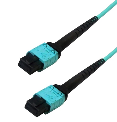 12 fibres multimode OM4 MPO femelle sans broches de guidage vers MPO femelle sans broches de guidage - OFNP Plenum Disponible avec les méthodes de polarité A et B