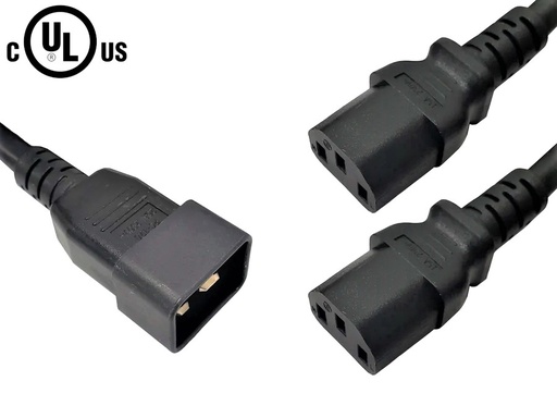 Câble répartiteur d'alimentation en Y IEC C20 vers 2x IEC C13