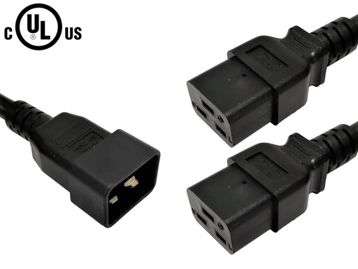 Power Splitter Cable IEC C20 to 2x IEC C19 - 12AWG