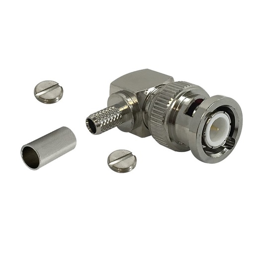 [BNCM90-LLR195] Connecteur à sertir mâle à angle droit BNC pour RG58 (LMR-195) 50 Ohm