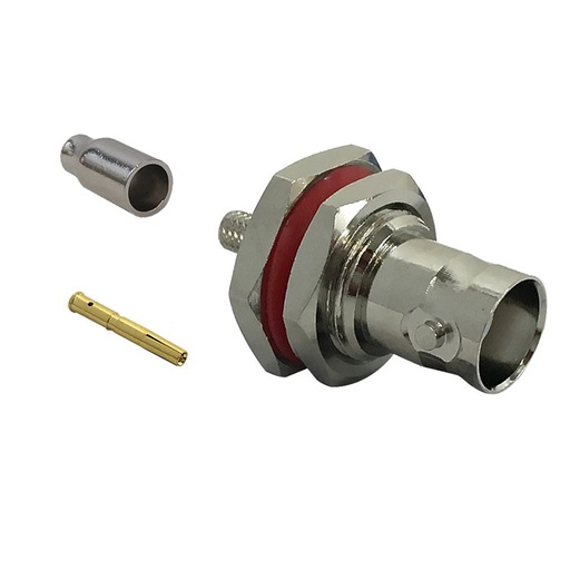 [BNCFBH-LLR100] Connecteur à sertir pour cloison femelle BNC pour RG174 (LMR-100) 50 Ohm