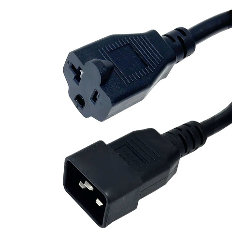 [PCC-515RC20-1] NEMA 5-15/20R to IEC C20 Power Cable - 14AWG - (15A 125V) - 1ft