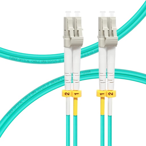 OM4 50µ 10 GIG Fiber Optic Aqua Cable Multimode Duplex OFNR Jacket LC to LC