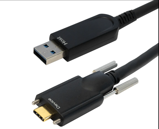 USB 3.1 Drag Chain Type A Male to Type C Male AOC Cable with Thumbscrews - 10 Gbps - 800 mA