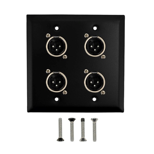 XLR 3 Position 4 Port Wall Plate Kit - Stainless Steel - Black